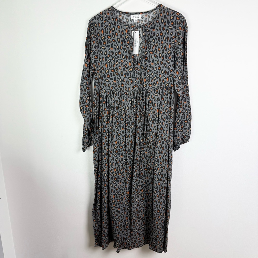 GRACE ATWOOD x THE DROP Gray Animal Print Midi Dress NWT